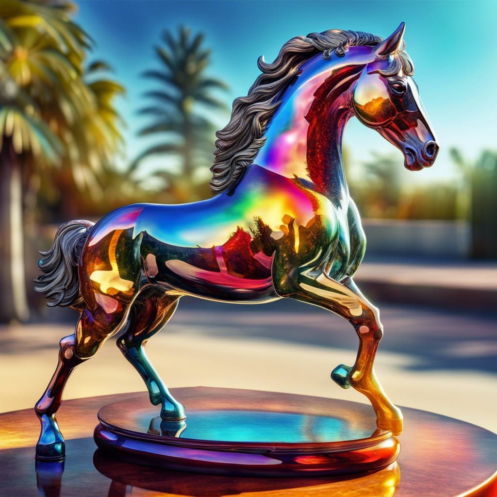 Colorful Crystalline Horse Statue in Sunlight