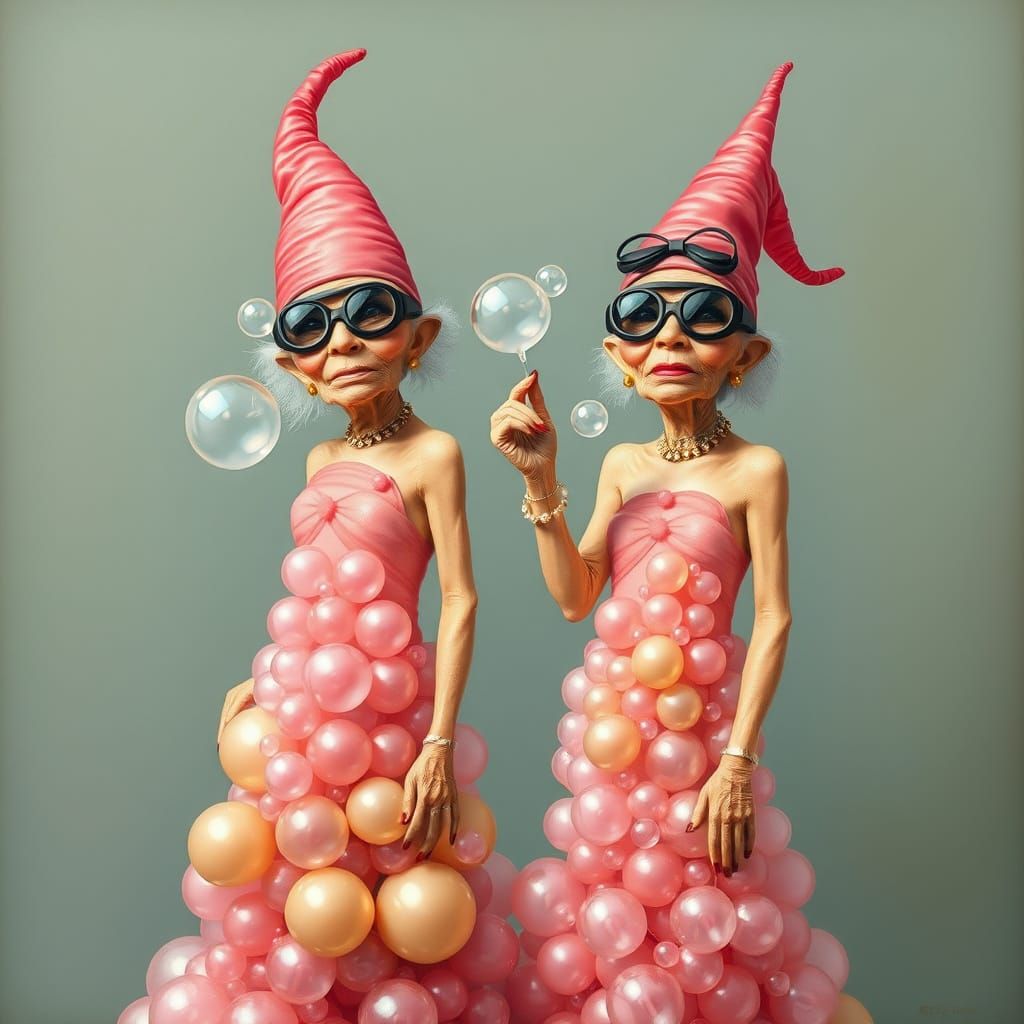 Gnome Models in Bubble Couture: Surreal Fashion Illustration