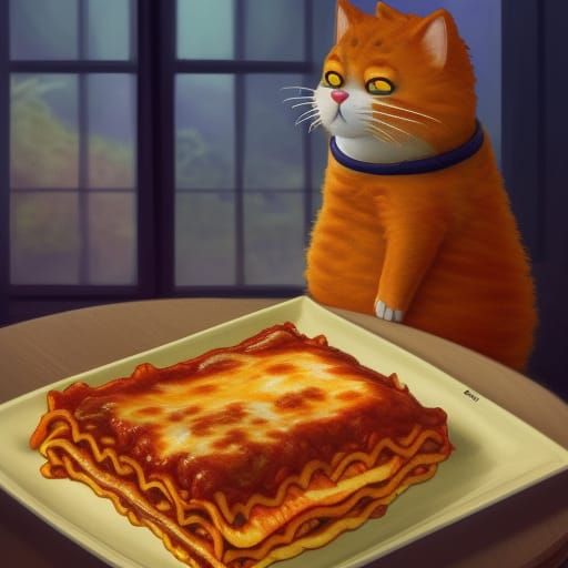 Garfield Eating Lasagna: Detailed Matte Painting