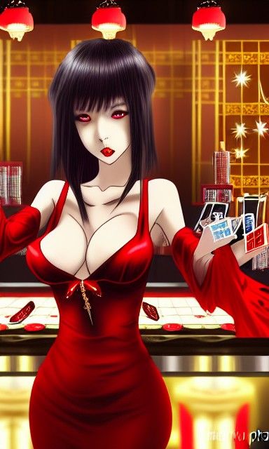 Vampire Lady at Casino Bar: Hyperdetailed Concept Art