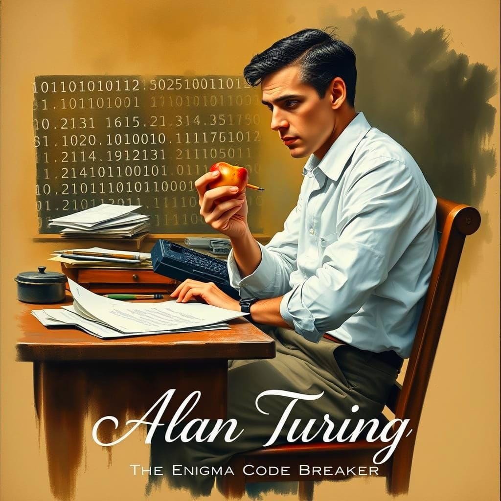 Alan Turing, the Pioneering Codebreaker, in Gouache Masterpi...