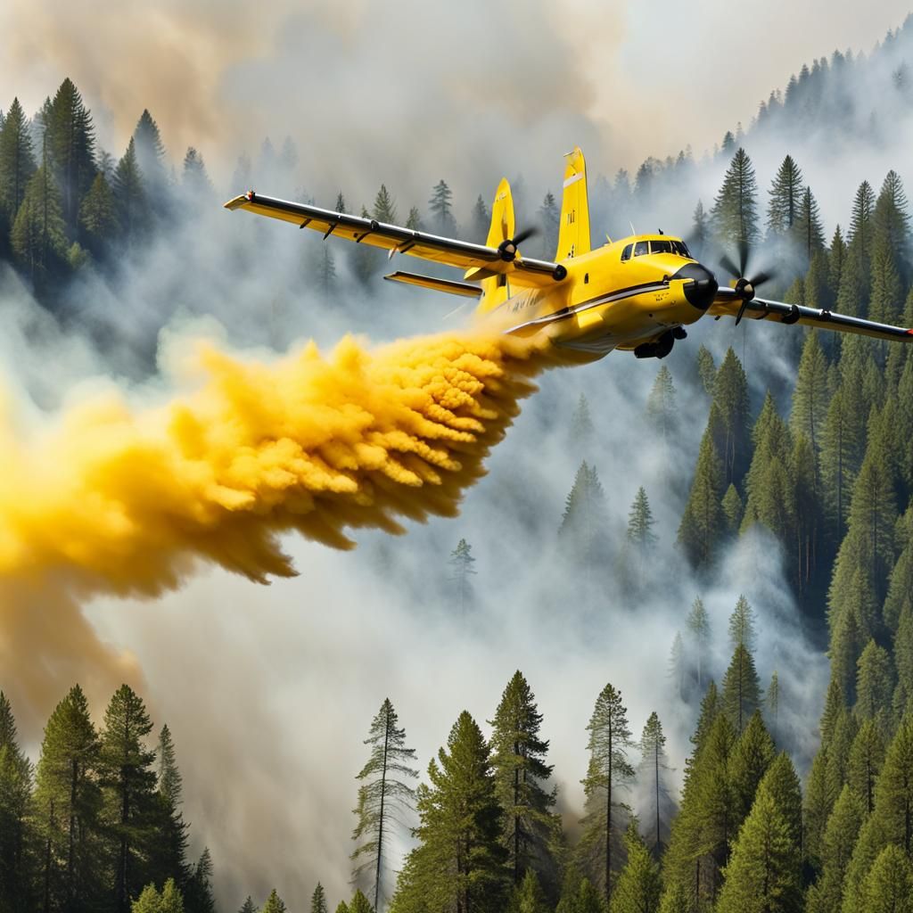 Water Bomber Battles Forest Fire in Action Shot