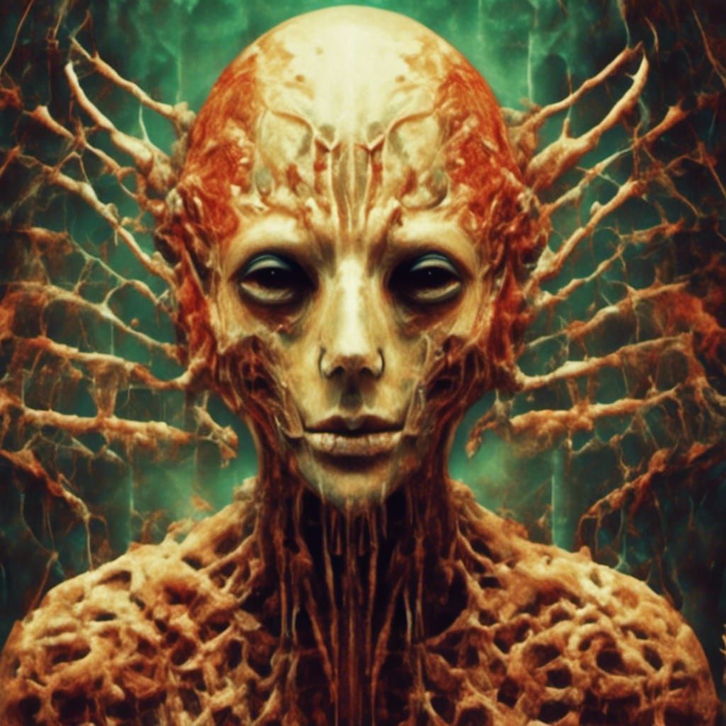 Creepy Macabre Composition with Fleshy Mask