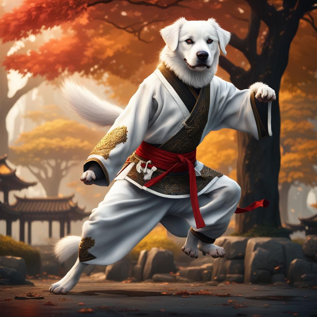 Dog Kung Fu Master in Detailed Matte Painting Style