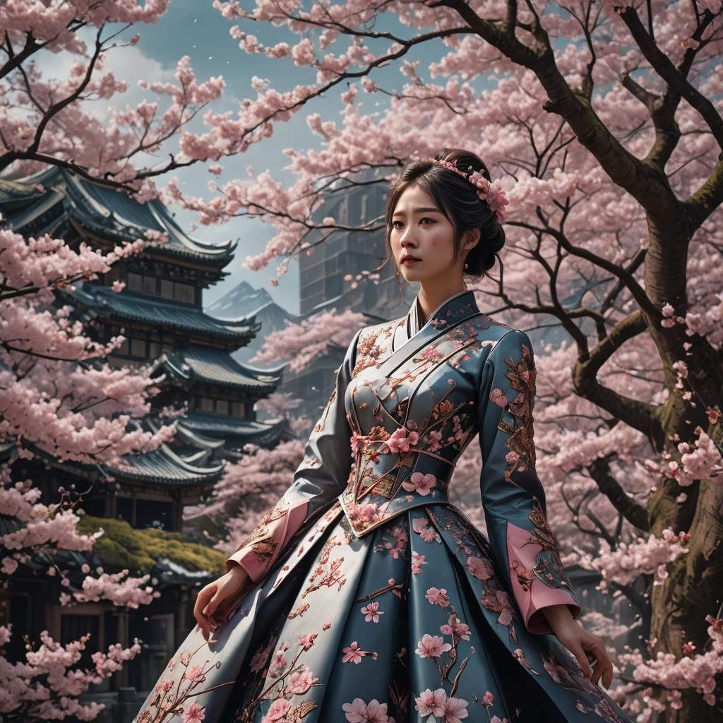 Cherry Blossom Dress: Epic Cinematic Digital Painting