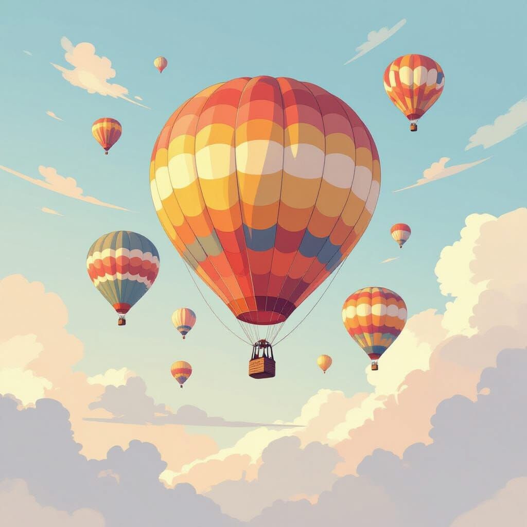 Whimsical Hot Air Balloons in Watercolor Style