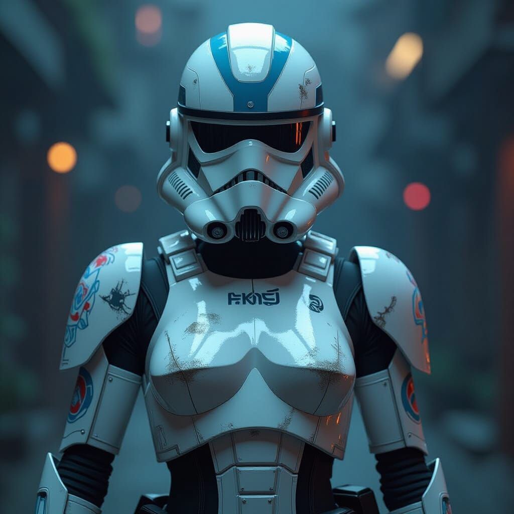 Female Clone Trooper with Tattoos: 3D Anime Art