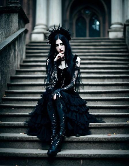 lacy goth girl on stairs