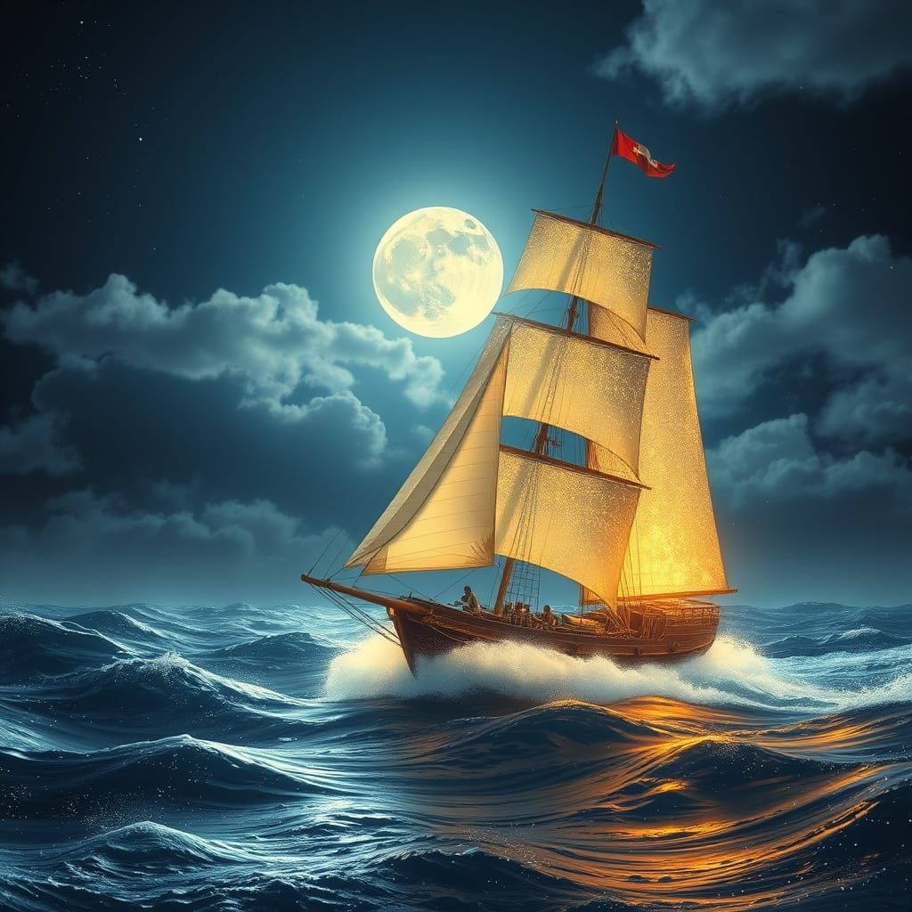 Magical Sail Ship Navigating Unseen Currents