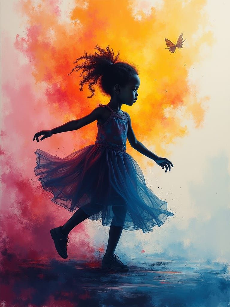 Child's Spectral Silhouette in Abstract Art