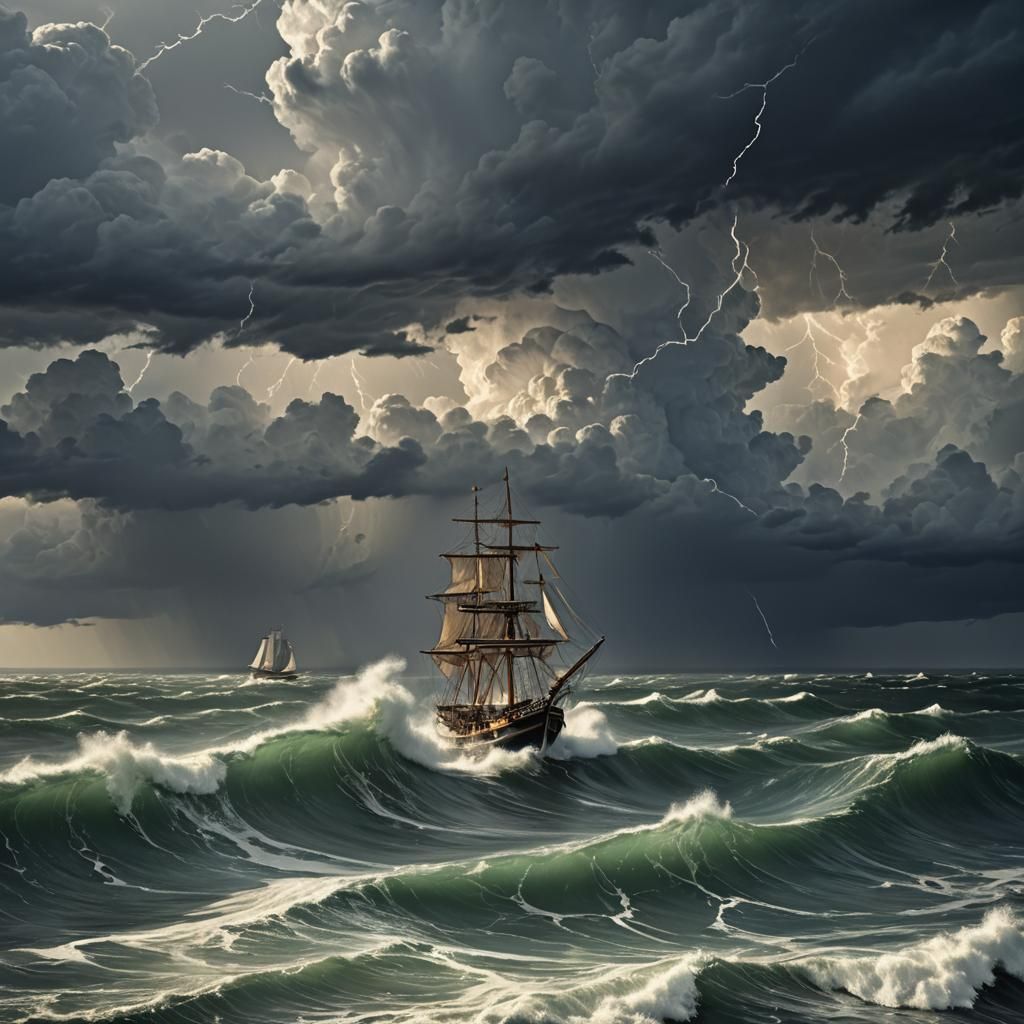 Dramatic Storm at Sea Generated by AI