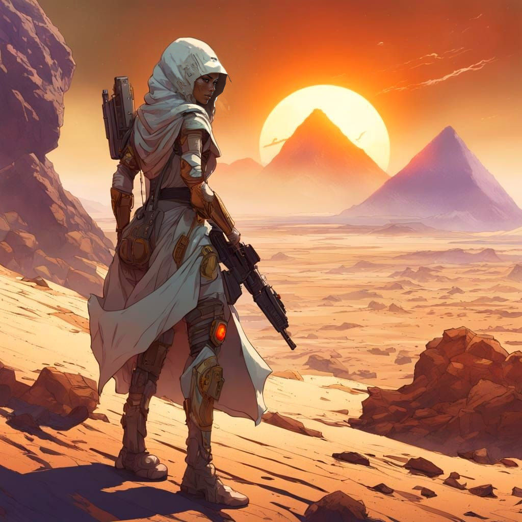 Gritty Cyber-Warrior Emerges from the Desert Sands