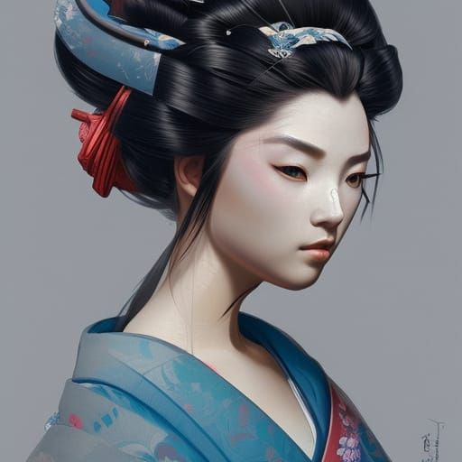 Detailed Geisha Portrait in Artgerm Style