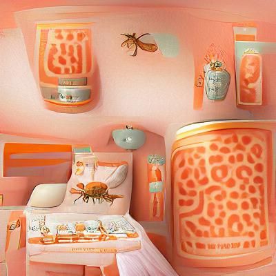 Unsettling Pastel Orange Room with Insects