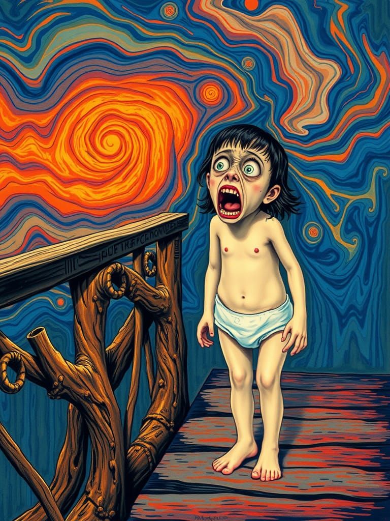 An intensely emotive anthropomorphic screaming like a little...