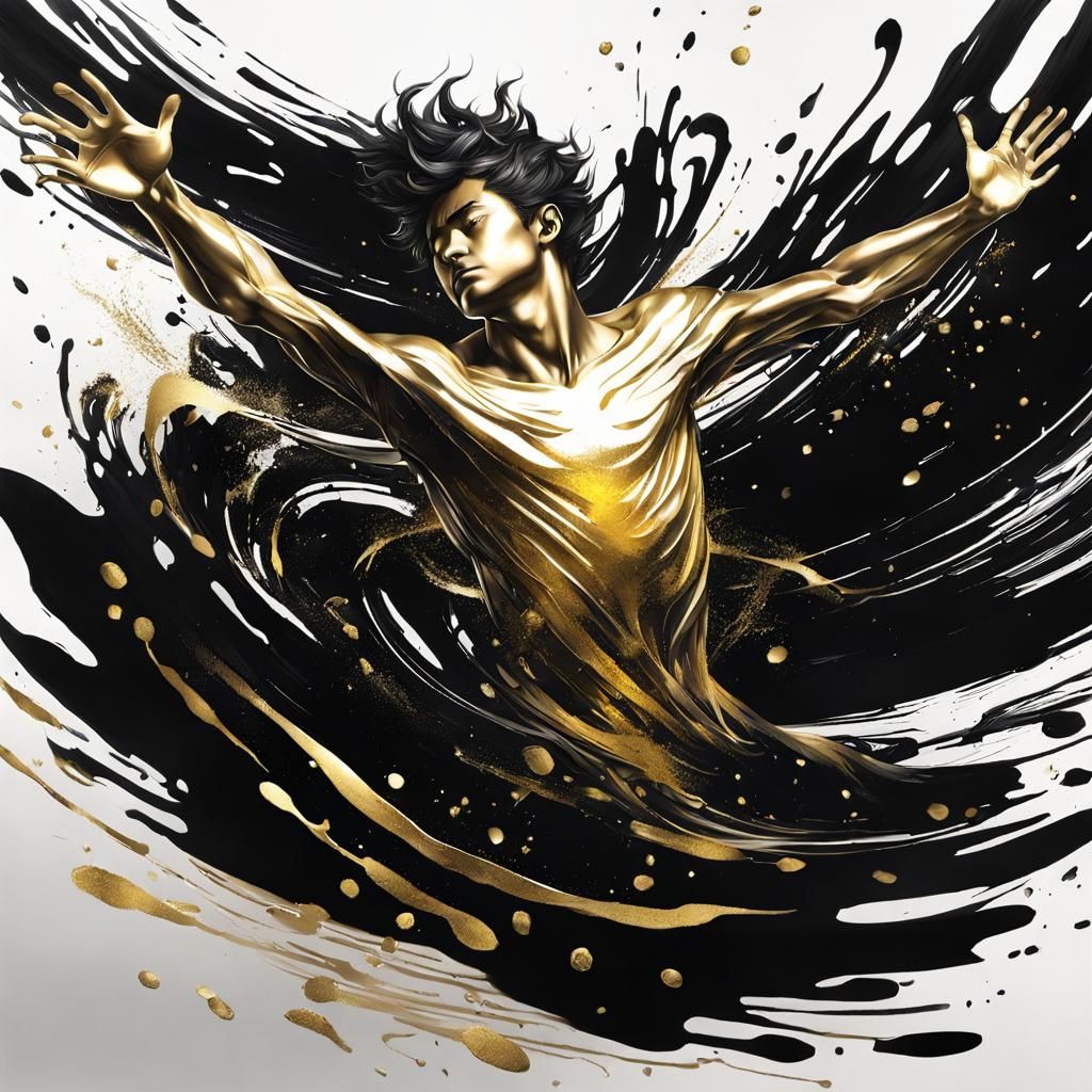Monochrome Ink Humanoid's Golden Impalement