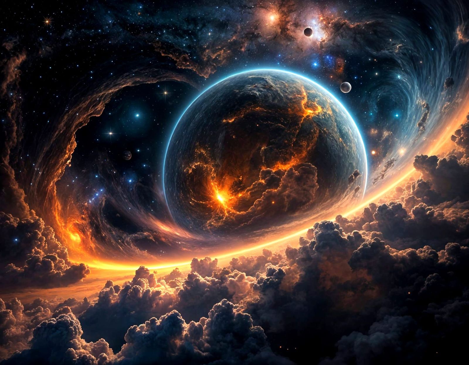 Majestic Gaseous Giant Planet in a Starry Galaxy Backdrop