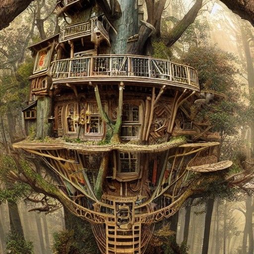 Enchanted Treehouse Interior in Ghibli Style