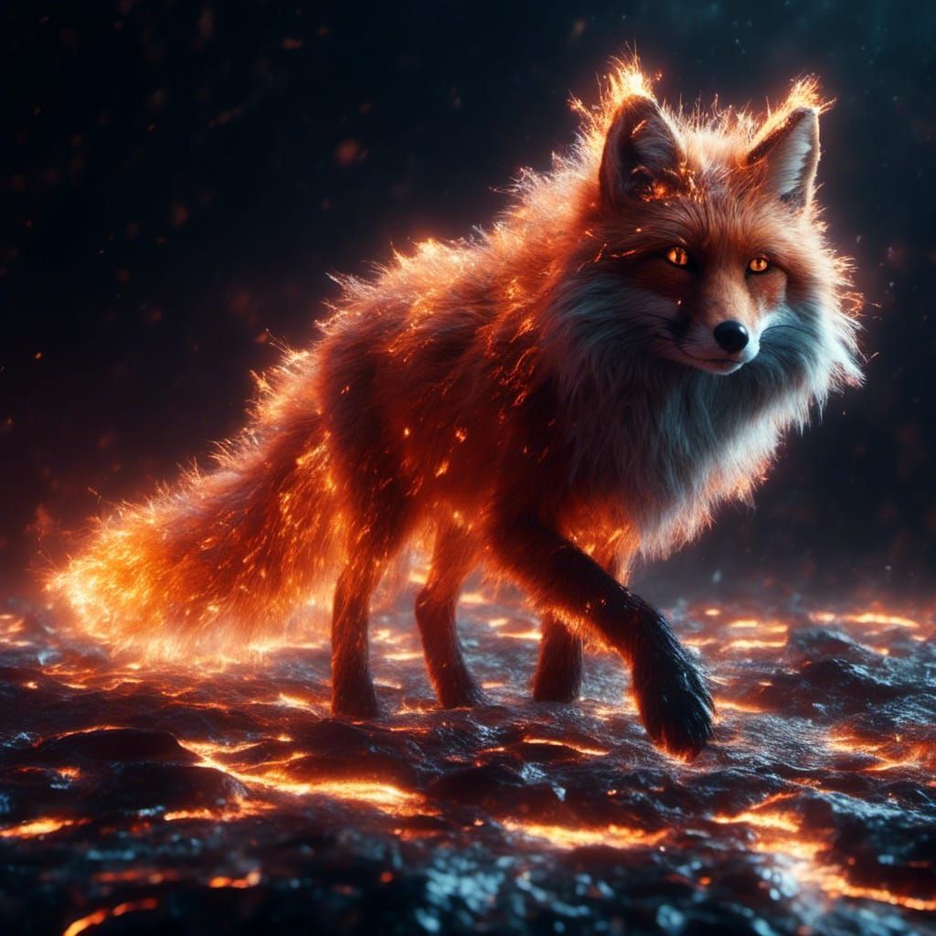 Flaming Fox in Dark Fantasy Style