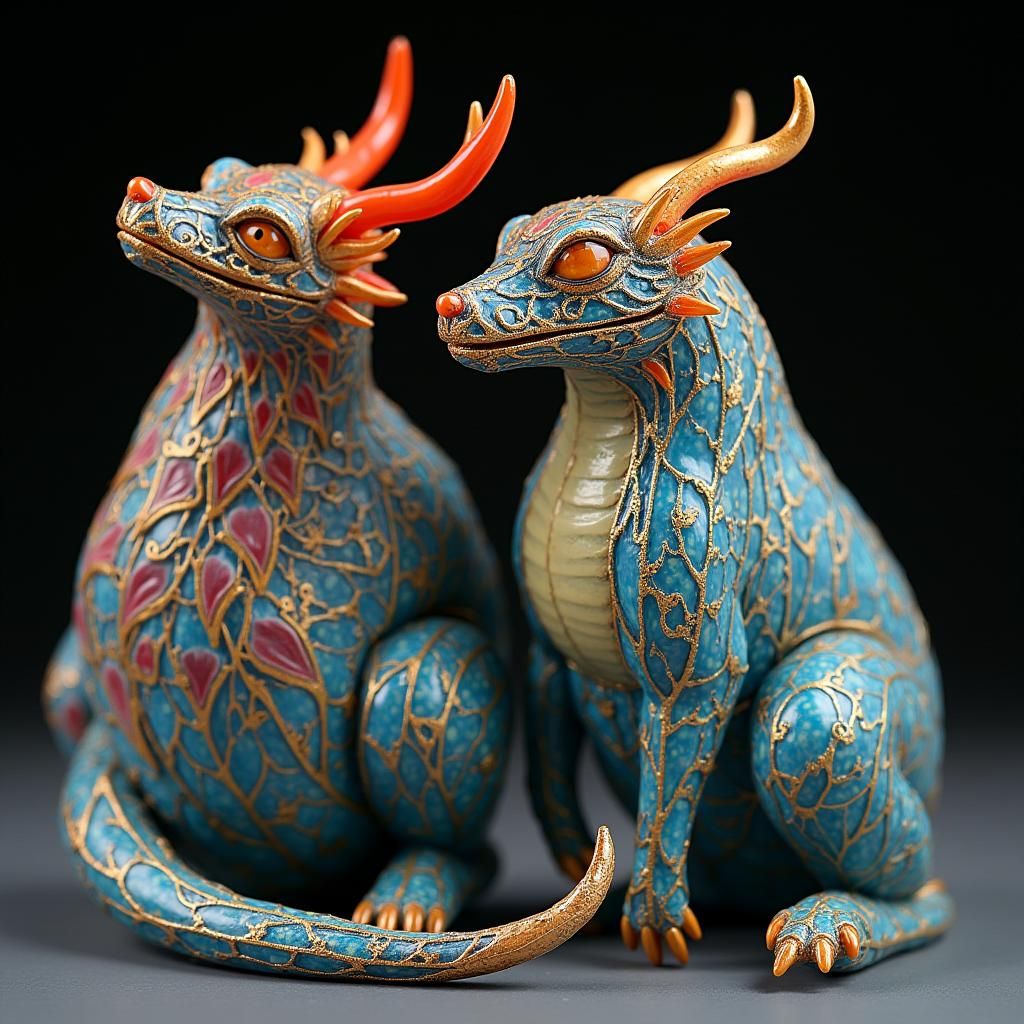 Enameled Glass Figurines in Art Nouveau Style