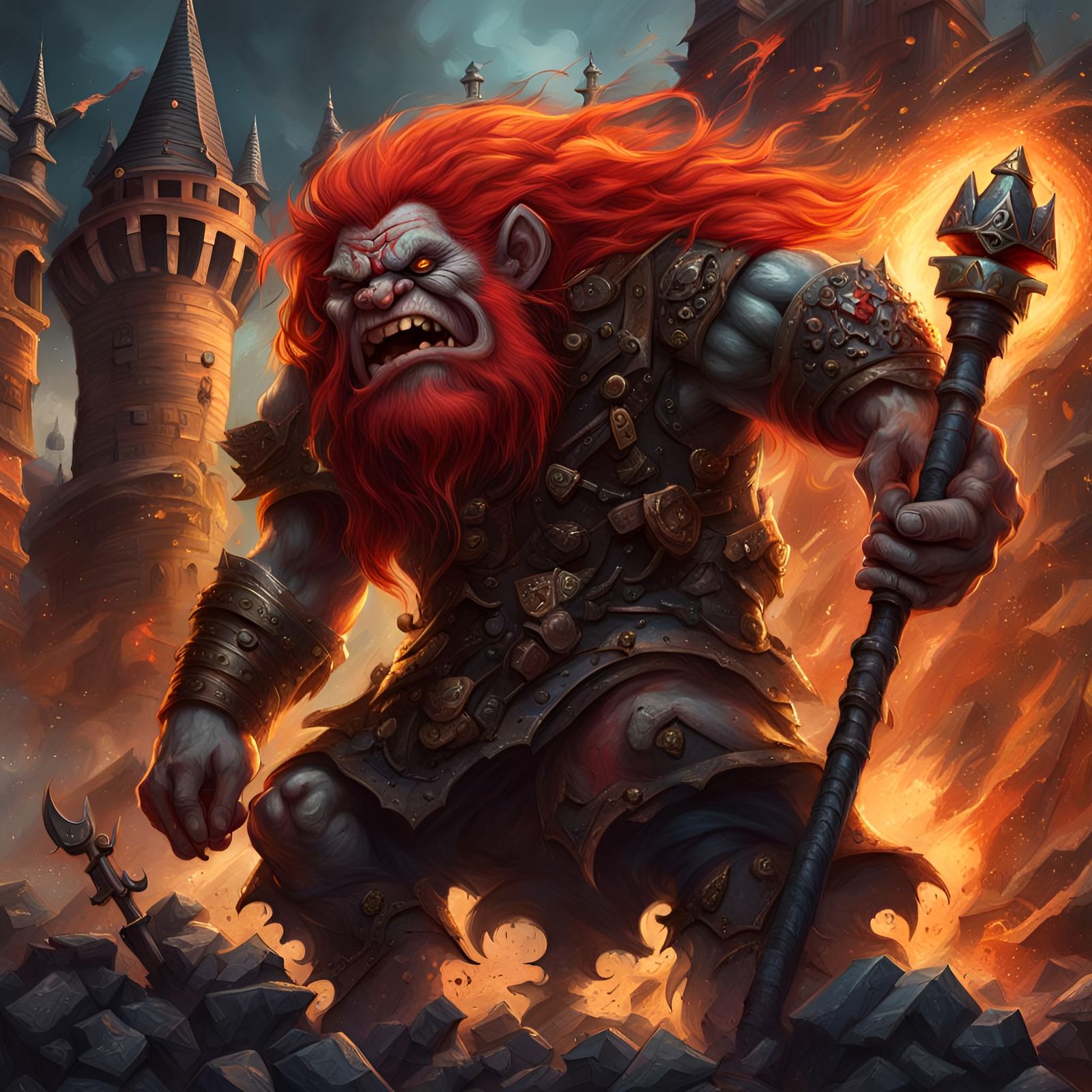 Red-Haired Troll's Dark Fantasy Castle Destruction