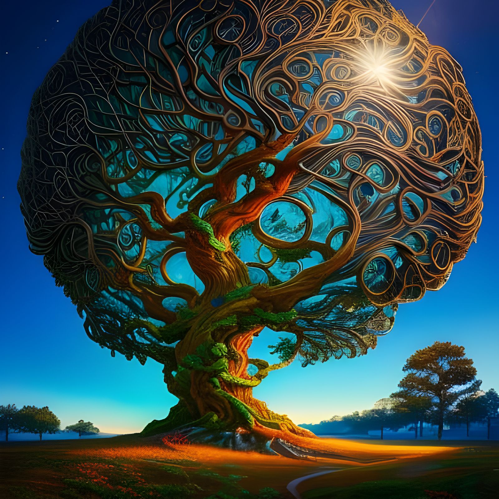 Swirling Air and Soil Tree: Digital Art
