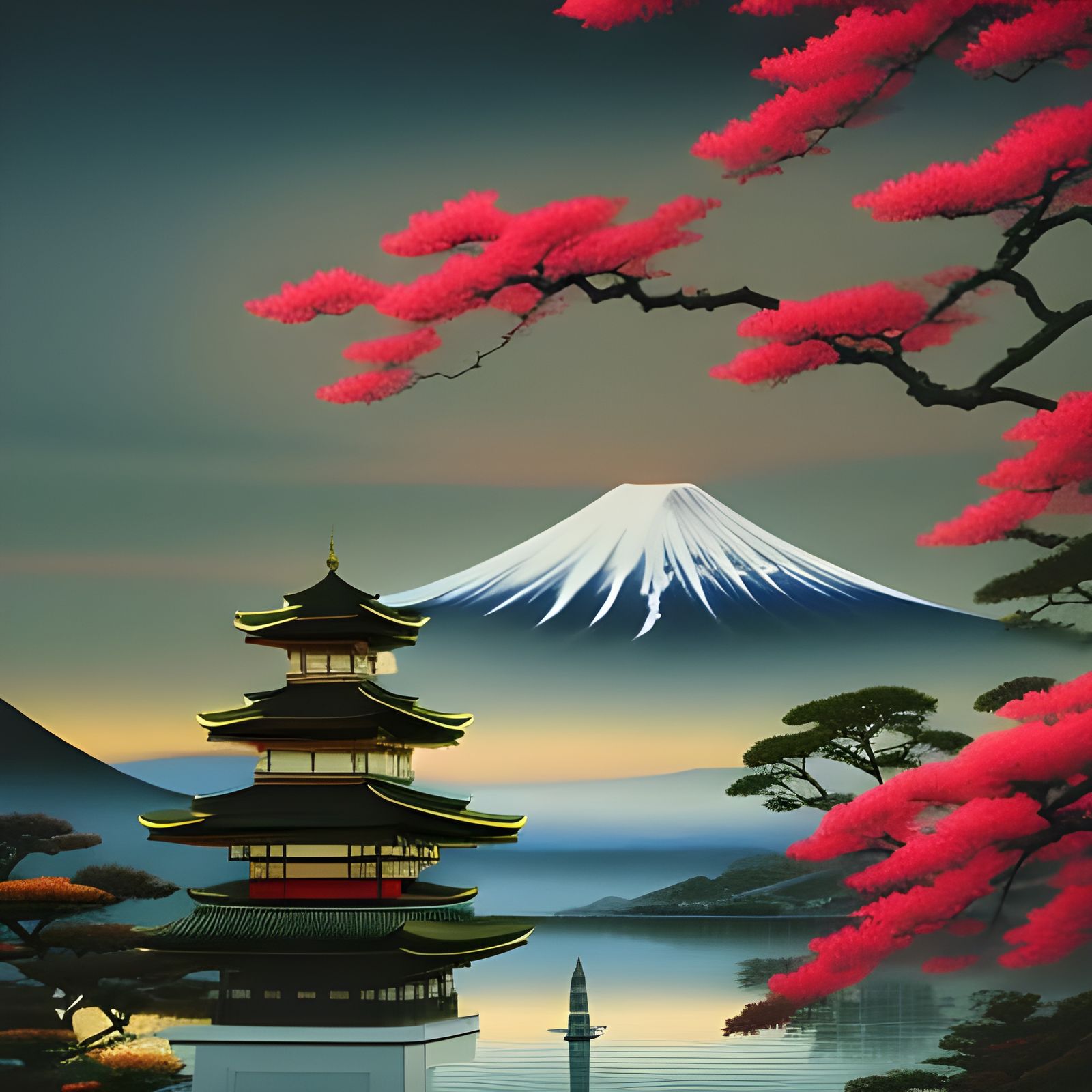 Mount Fuji Evening View in Modern Japanese Style