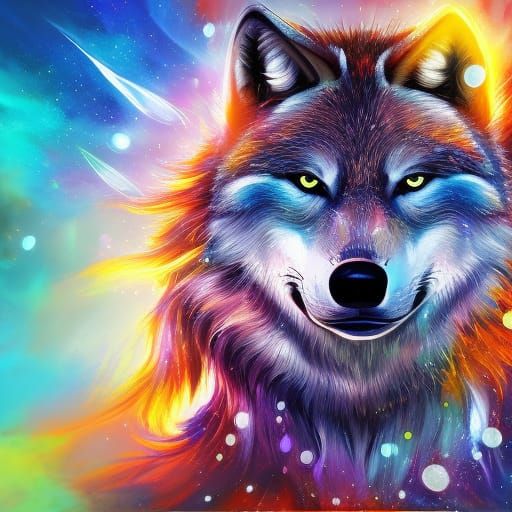 Hyperrealistic Wolf of the Galaxy Splash Art