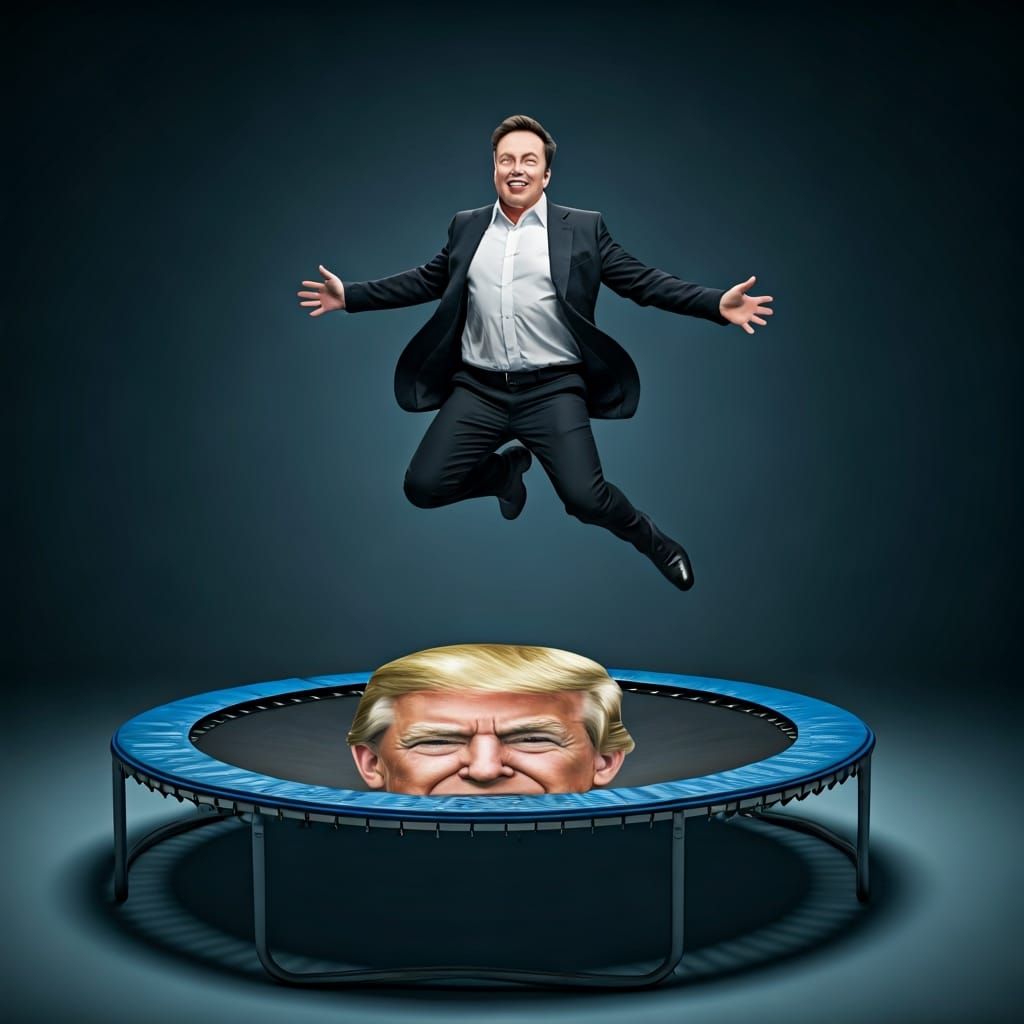 Elon Musk Bouncing on Trump Trampoline