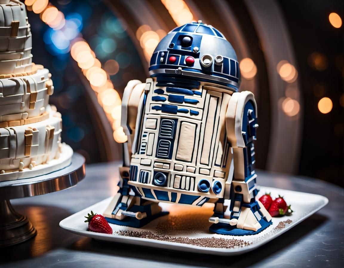Detailed R2-D2 Cake Sculpture in Spaceship Interior