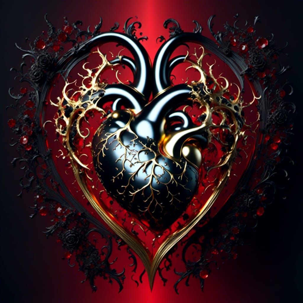 Gilded Black Heart with Red Fractal Aura
