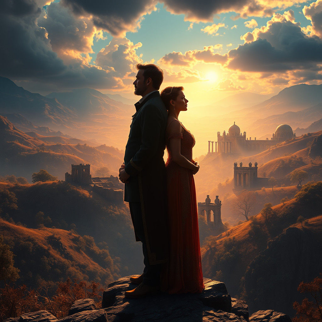 Mystical Landscape with Figures in Digital Art Style