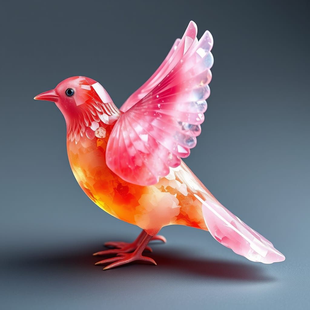 Colorful Bird Sculpture Carved from Himalayan Pink Salt