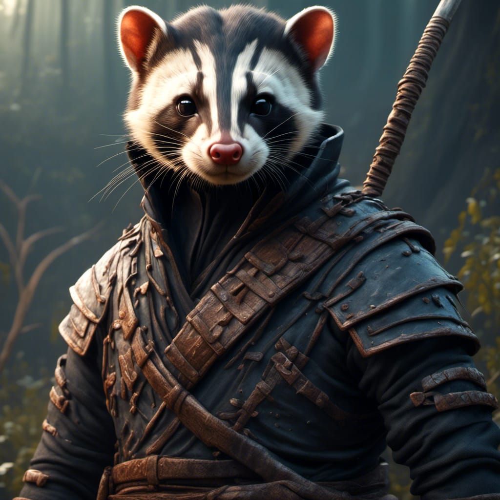 Epic Ninja Polecat Portrait in 3D