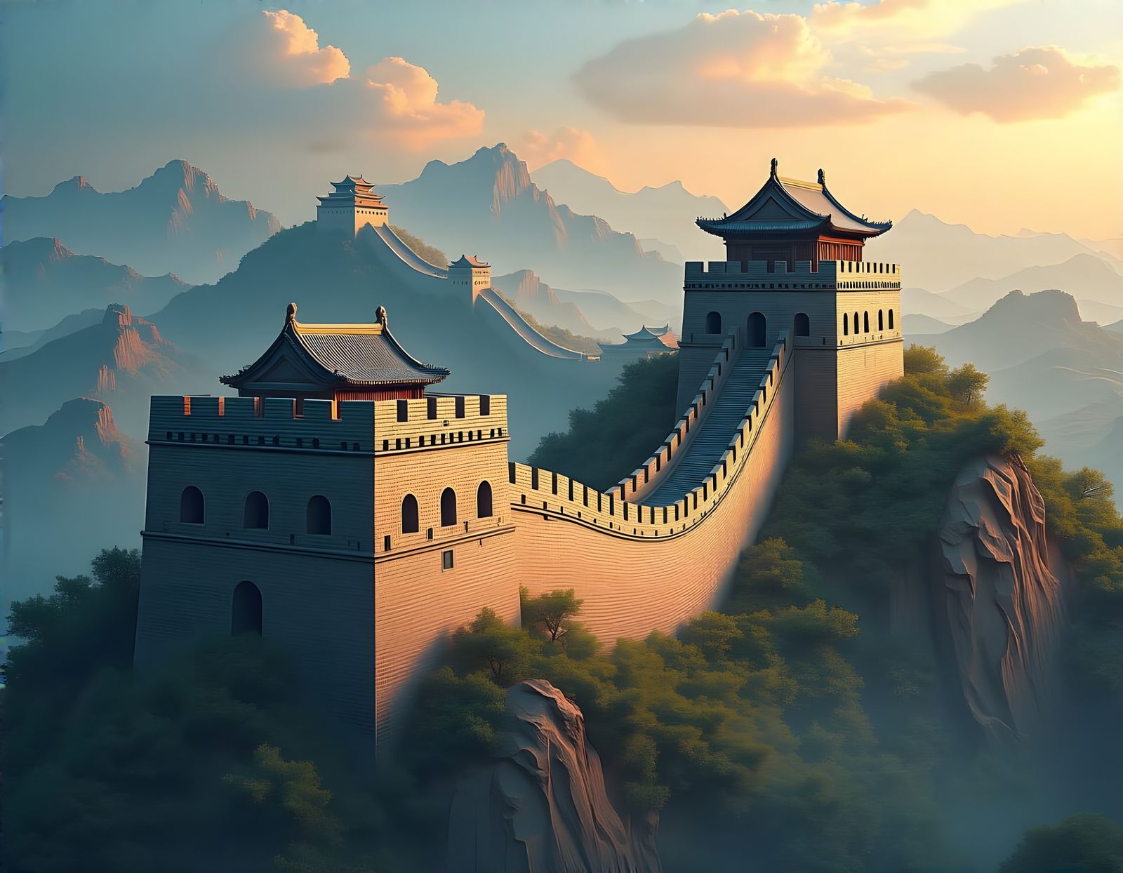 Majestic 3D Etching of the Great Wall of China