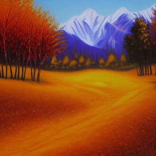 Crunchy Autumn Leaves in Valley: Oil Painting