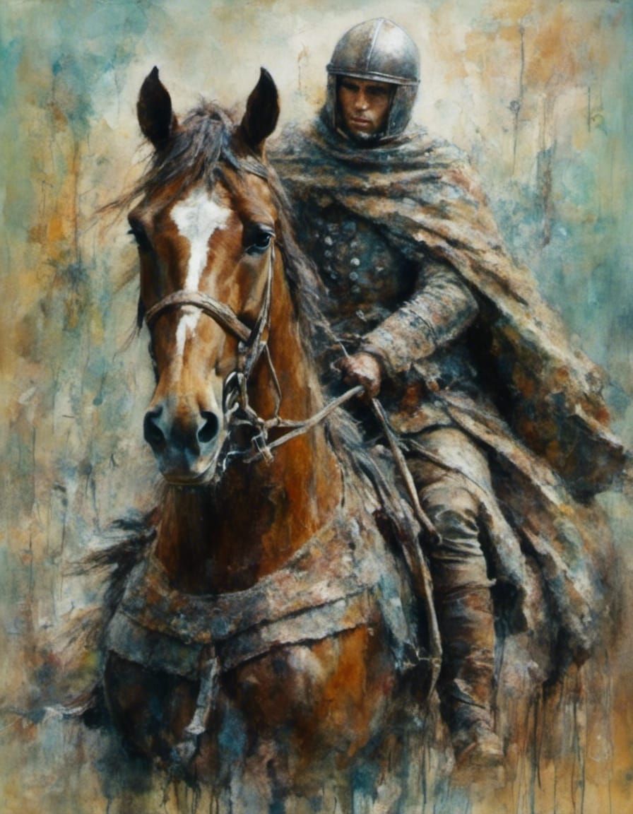 Equestrian Portrait: Man on Horse in Oil Painting Style