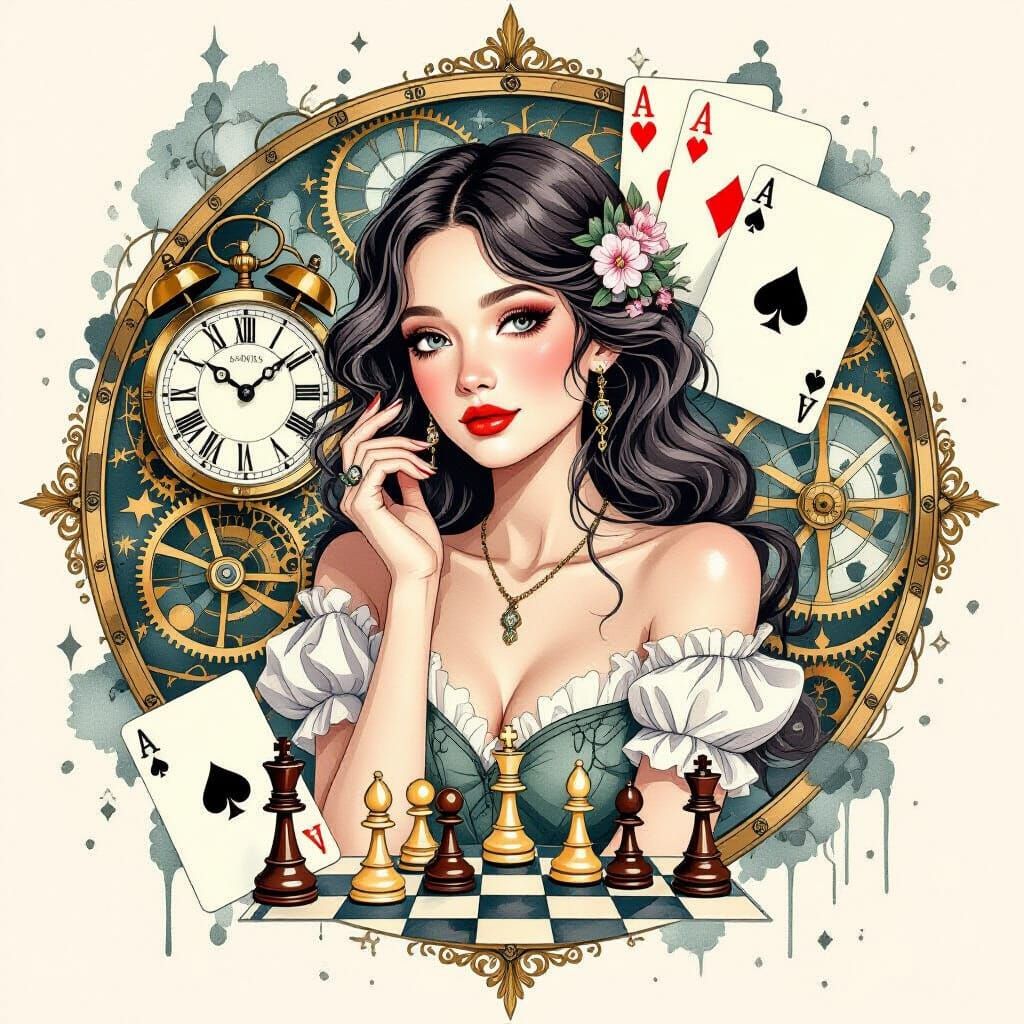 Whimsical Woman in Dreamy Watercolor Style