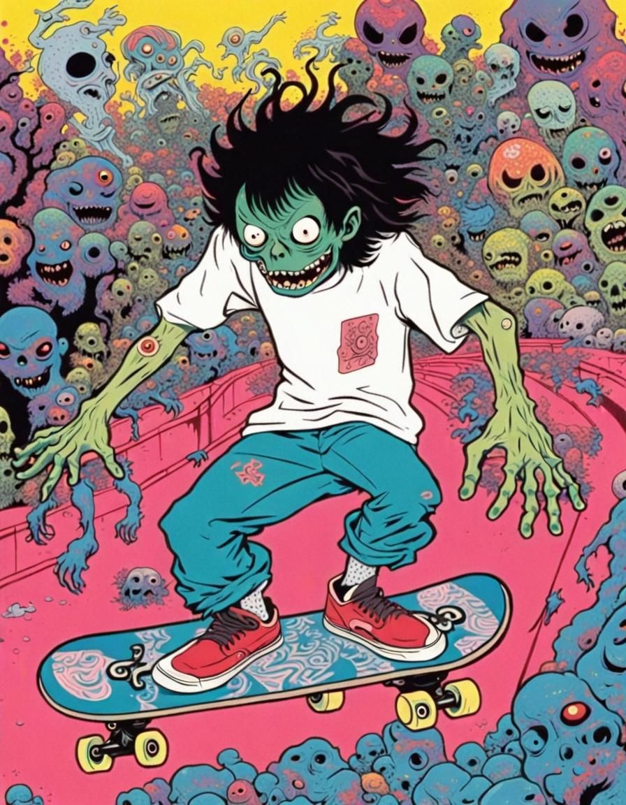 Ghoul's Graveyard Ollie: A Surreal Skateboarding Scene