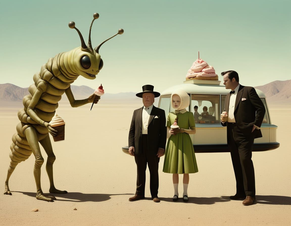 Surreal Sci-Fi Meeting in the Desert