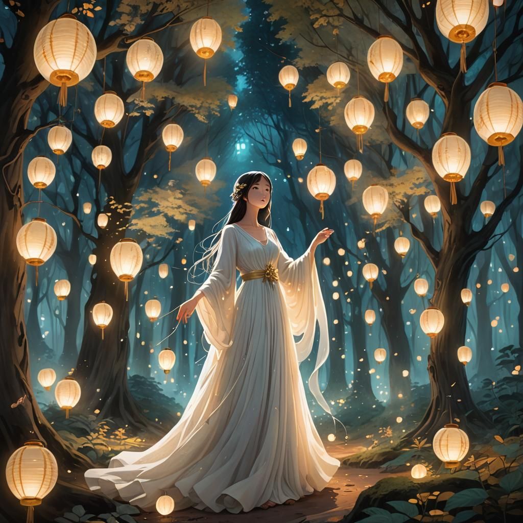 Ghostly Figure in Mystical Forest, Ethereal Fantasy Art