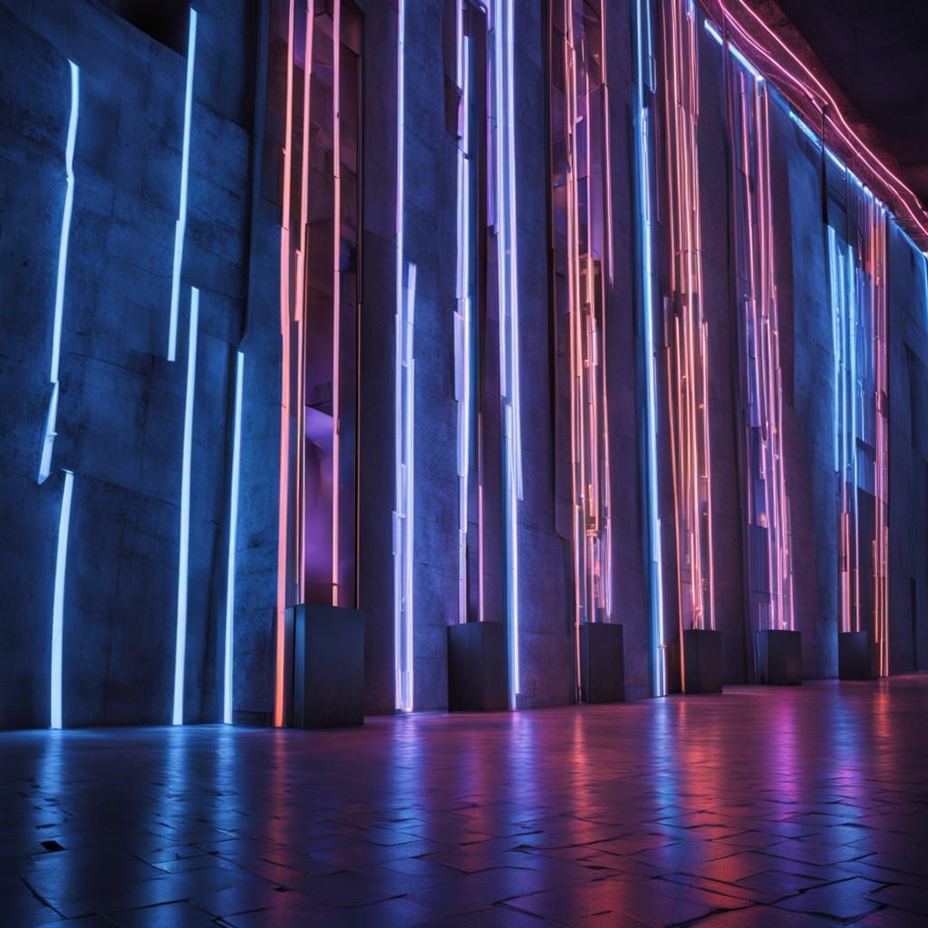 Futuristic Blue Neon Sculpture in High-Contrast Lighting