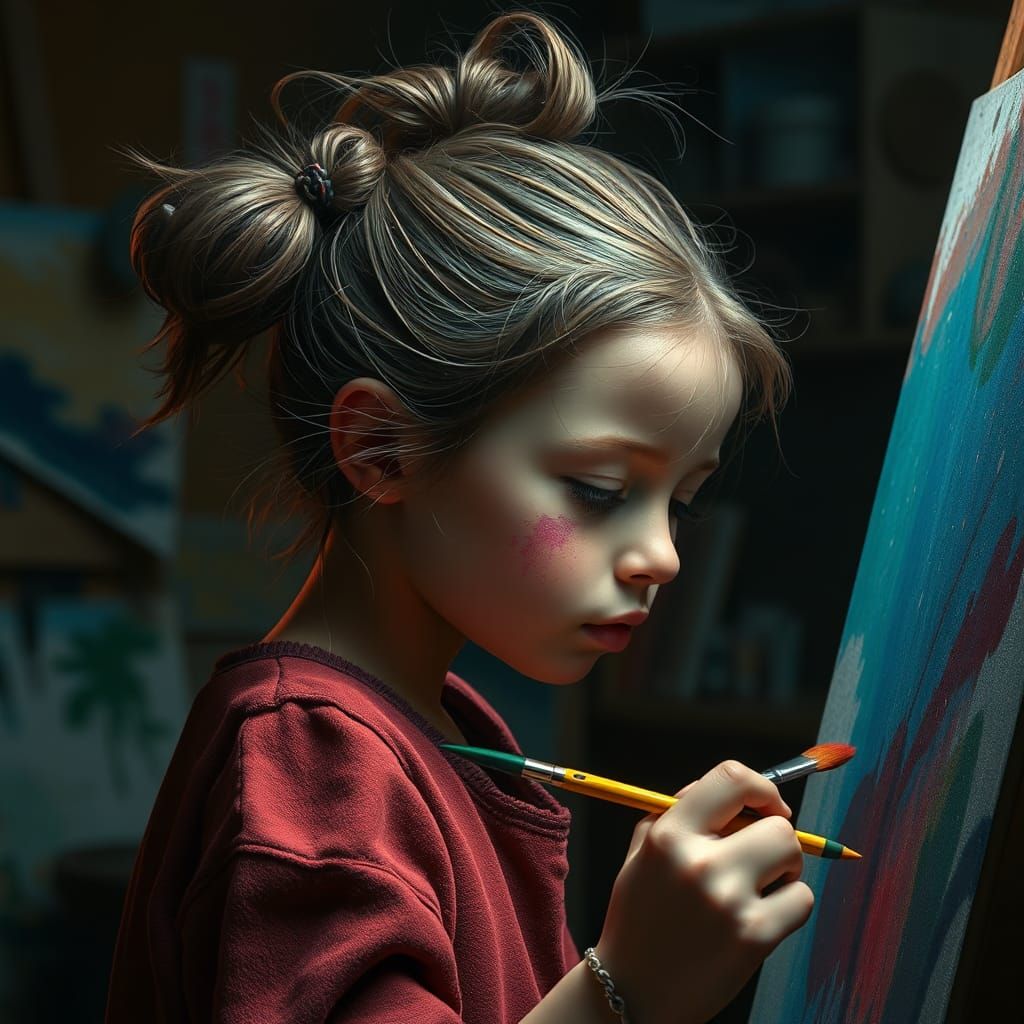 Girl Painting With Acrylics in Cozy Art Class