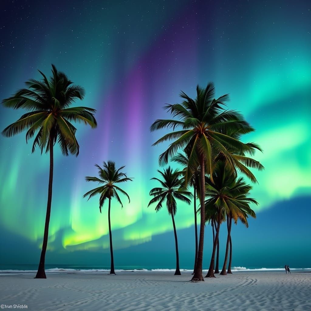 Beach Aurora Landscape Inspired by Realist Painting