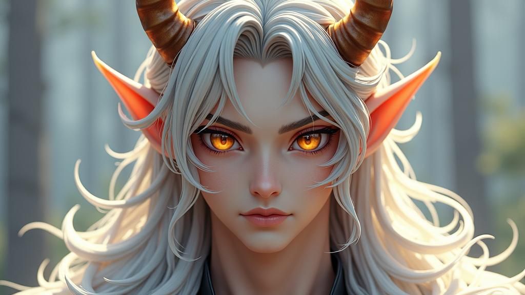 3D Anime Devil with Platinum Hair and Horns