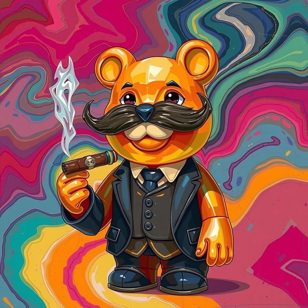 Surreal Gummy Bear Gentleman Puffs on a Cuban Cigar