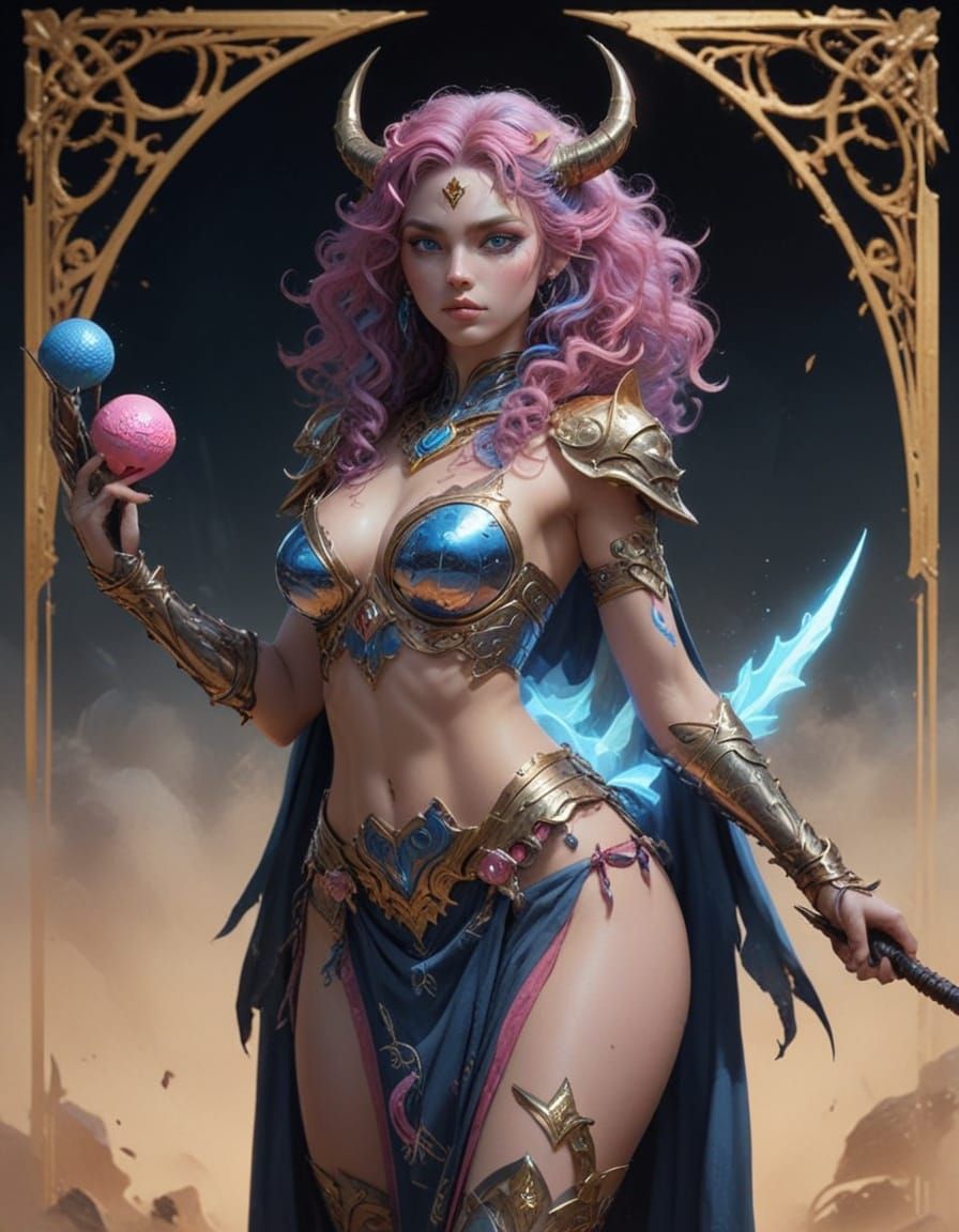 Majestic Alien Warrior Goddess in Vibrant Armor