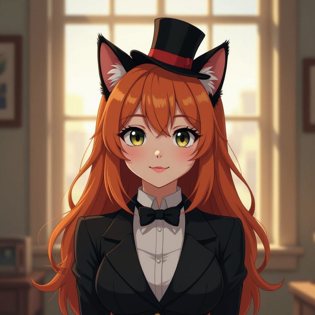 Anime Cat-Human Hybrid in Cel-Shaded Manga Style