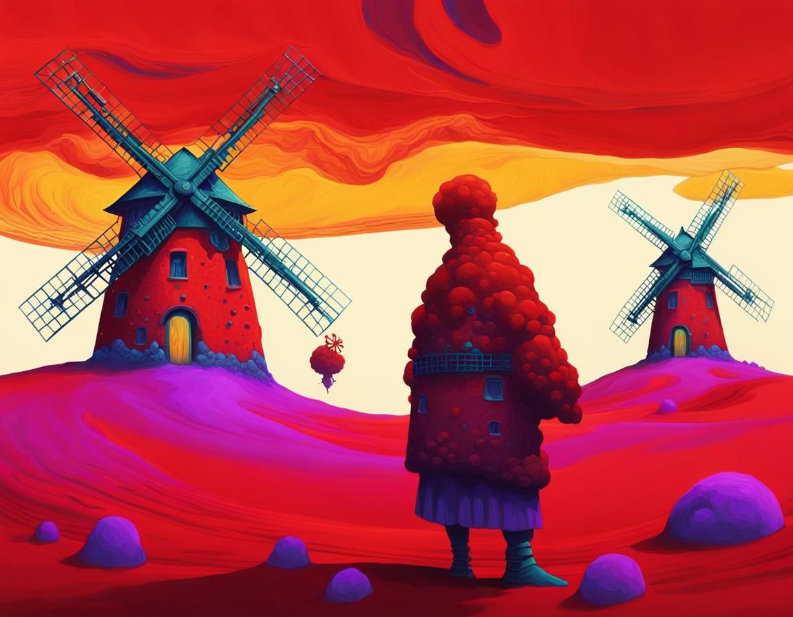 Surreal Jelly Creature Guards Sponge Cake Windmill