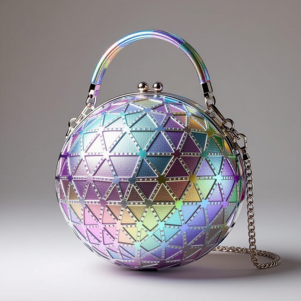 Holographic Spherical Handbag in Futuristic Surreal Style